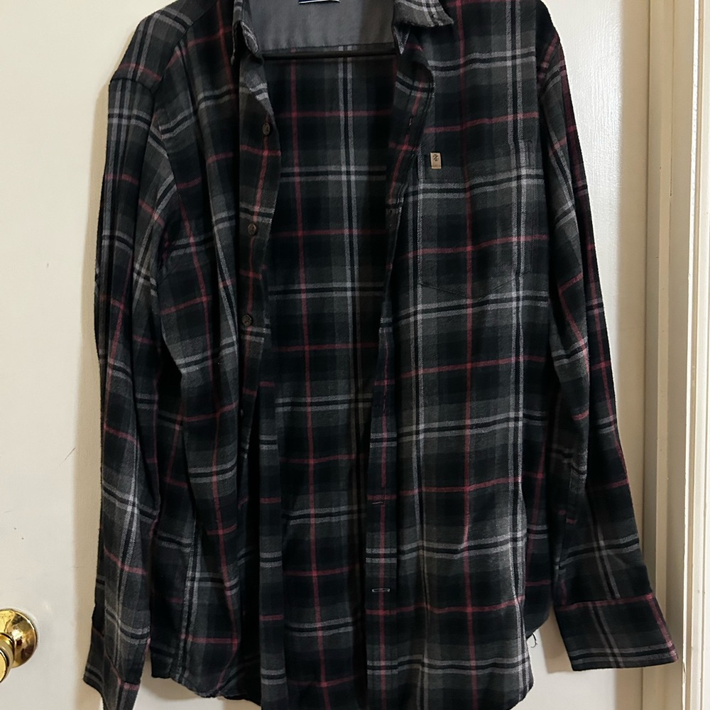Izod Gray and Red Checkered Shirt